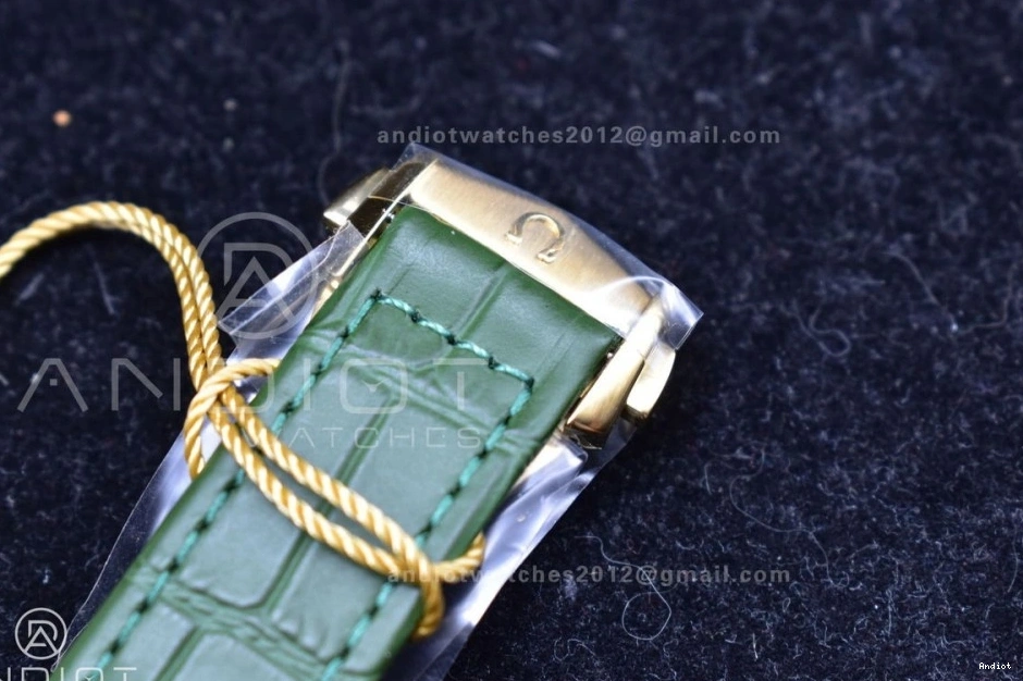 Gold Green Manual Speedmaster Green YG in Dial Chrono Strap Leather on RMF Moonshine Moonwatch Edition Best 0701